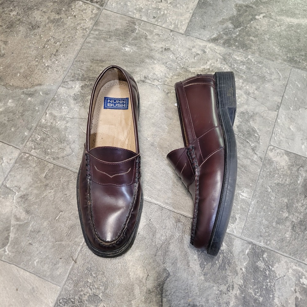 Vintage Nunn Bush Penny Loafers Burgundy Leather Moc Toe Dress‎ Shoes Size 11M